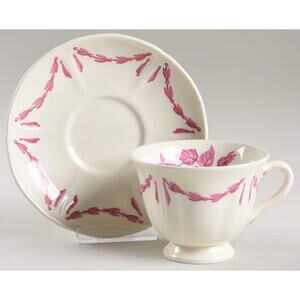 2 Williamsburg Husk by WEDGWOOD Footed Cup & Saucer Set, Teacup Ribbon Floral